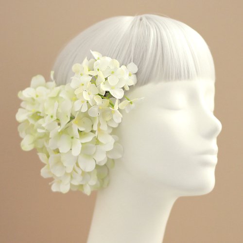 紫陽花の髪飾り ホワイトグリーン Airaka 花飾りのアトリエ