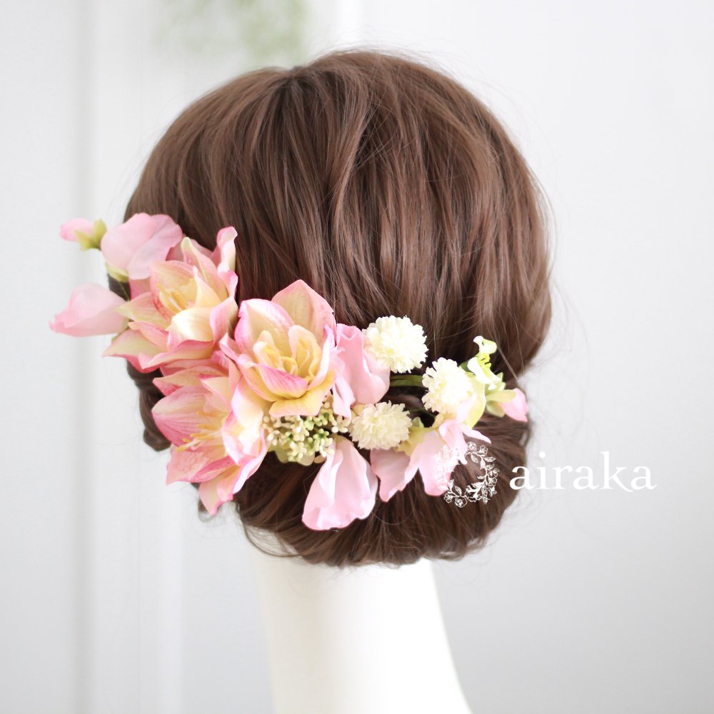 アマリリスの髪飾り ピンク Airaka 花飾りのアトリエ