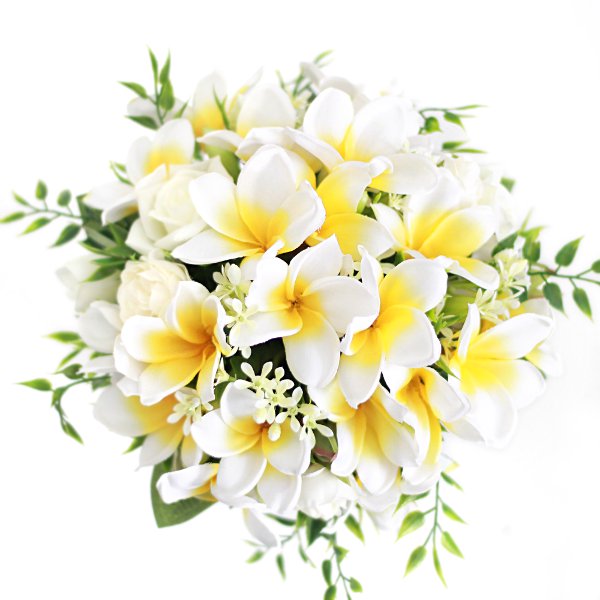 プルメリアのクラッチブーケと花冠のセット(白黄) - airaka｜花飾りの 