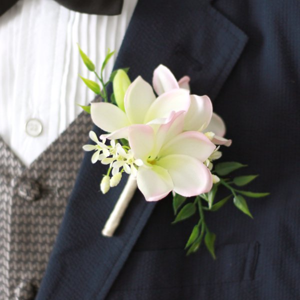 アーティフィシャルフラワー(造花)のプルメリアのクラッチブーケと花冠のセット(ピンク)_airaka