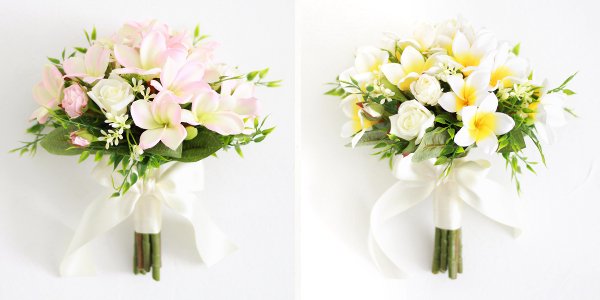 アーティフィシャルフラワー(造花)のプルメリアのクラッチブーケと花冠のセット(ピンク)_airaka