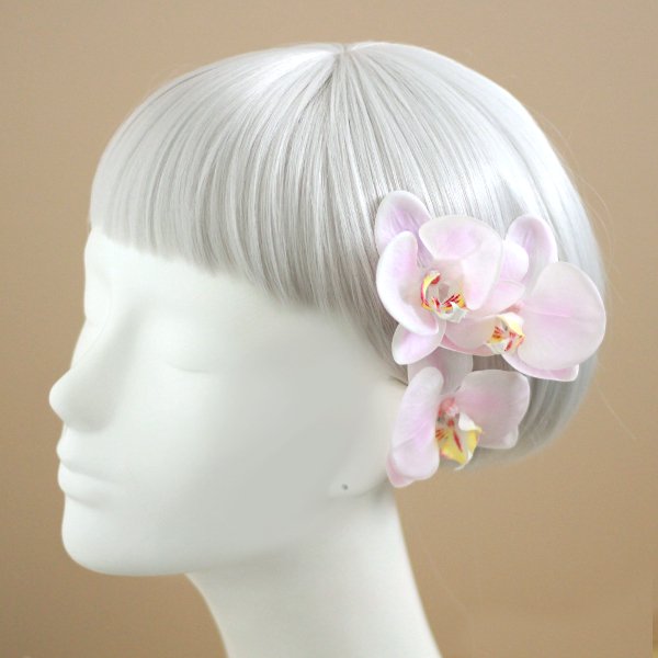 アーティフィシャルフラワー(造花)の胡蝶蘭とバラの髪飾り(ピンク)_airaka