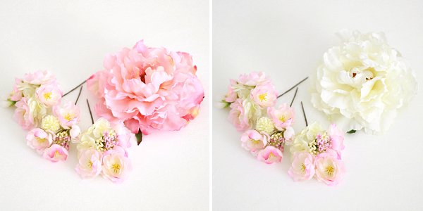 アーティフィシャルフラワー(造花)の桜と芍薬の髪飾り(白)_airaka