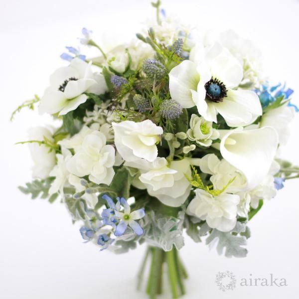 ブルースターのクラッチブーケと髪飾りのセット Airaka 花飾りのアトリエ
