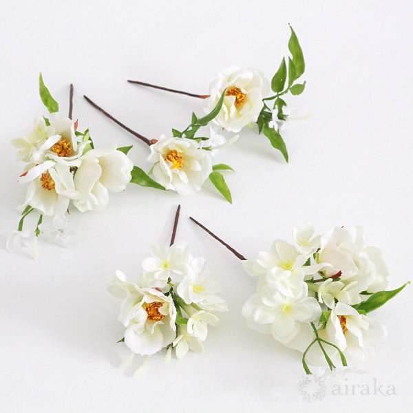 ジャスミンのクラッチブーケと髪飾りのセット 白 Airaka 花飾りのアトリエ