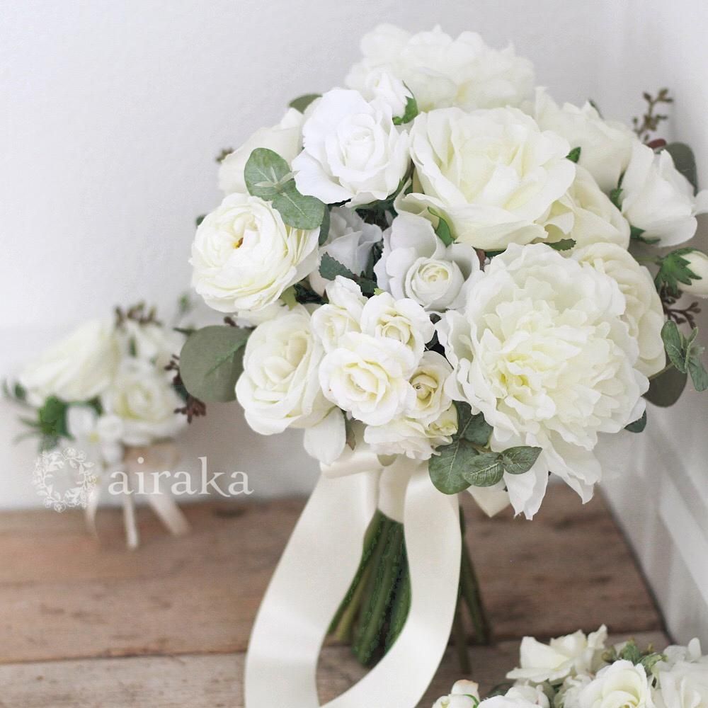 ピオニー　芍薬　白　クラッチブーケ　ブートニア クラッチブーケ・ブートニア・ヘアパーツセット ブライダル