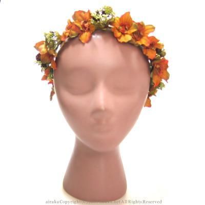 オレンジの花のティアラ 花嫁 ワックスフラワー ブーケ