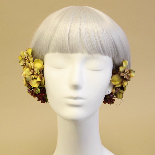 アンティークデルフィニウムの髪飾りセットイエロー   ｜花