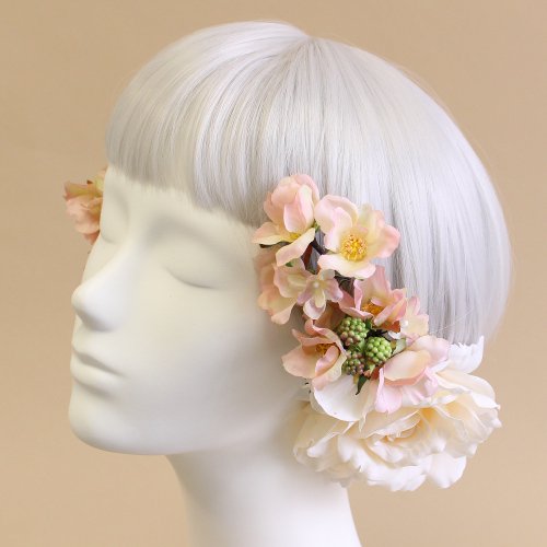 オールドローズの髪飾り ピンク Airaka 花飾りのアトリエ