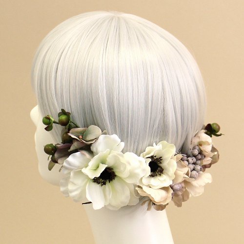 アネモネの髪飾り 白 Airaka 花飾りのアトリエ