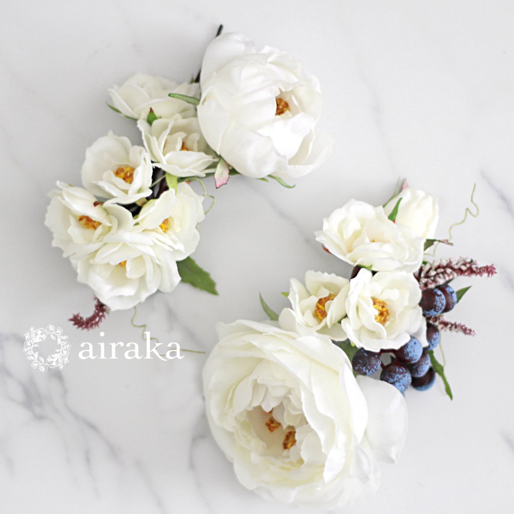 髪飾り イングリッシュローズ 白 Airaka 花飾りのアトリエ