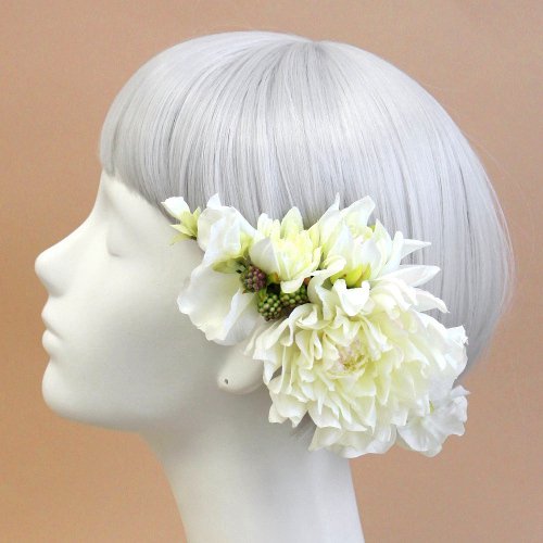 ダリアの髪飾り（白） - airaka｜花飾りのアトリエ
