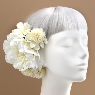 白小菊と芍薬の髪飾り