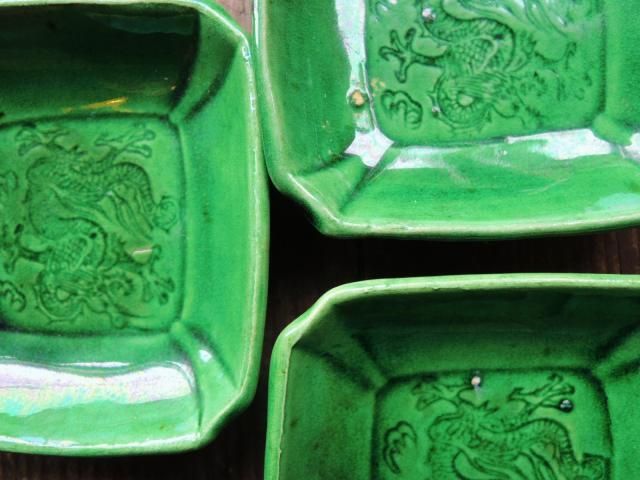 珉平焼 緑釉龍文豆皿5枚 - 倉敷 こきーゆ 珉平焼 緑釉龍文豆皿5枚 - 倉敷 こきーゆ