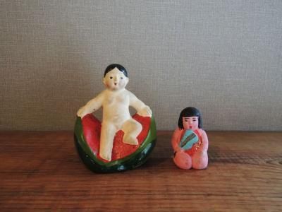 桃太郎と金太郎の土人形 - 倉敷 こきーゆ