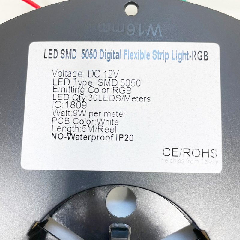 LEDテープライト■RGBフルカラー　ピクセルタイプ　ICはTM1809　IP20（通常使用）5m　基盤色:白  （代引き不可商品）