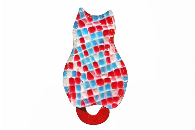 ステンドグラスシリーズ「猫のうしろすがたをしたキーケース  stendglass　カルメン」猫グッズ 赤×青