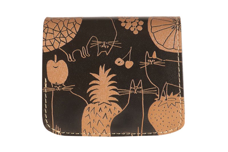 小さい財布 小さいふ。アートシリーズ コンチャ YOSHIDAKE 「猫と果実」ブラック 黒