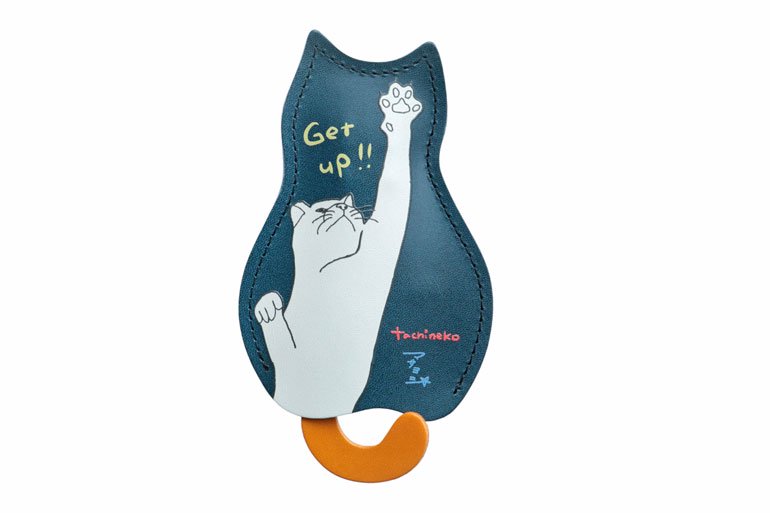 猫のうしろすがたをしたキーケース  山本正義 「立ち猫  GET UP 立ち上がれ！」【猫グッズ・栃木レザー】クアトロガッツ