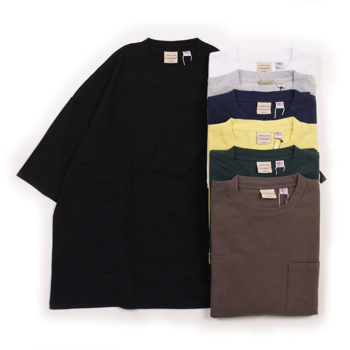 <img class='new_mark_img1' src='https://img.shop-pro.jp/img/new/icons23.gif' style='border:none;display:inline;margin:0px;padding:0px;width:auto;' />【Goodwear】Super Wide Pocket Tee (7Color)
                          </a>
            <span class=