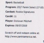 2017-18 Panini Select Rookie SignatureDonovan Mitchell ݥˡɡYY
