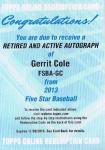 TOPPS 2013 FIVE STAR Gerrit Cole Redenption CARD ? Ź LEON