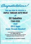 TOPPS 2013 TRIPLE THREADS Auto Relic Card CC.Sabathia ? Ź 