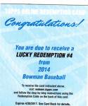 TOPPS 14 BOWMAN LuckyRedemption#4 (Reflactor Autograph of Kris Bryant) Ź TallTree