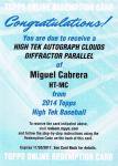 2014 TOPPS HIGH TEK BASEBALL Clouds Diffractor Autograph Miguel Cabrera 25 ëŹ ͥإ