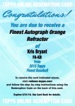 2015 TOPPS FINEST Finest Autograph Orange Refractor Kris Bryant 25 ëŹ 