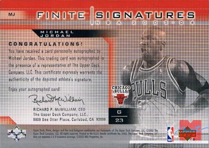 2003-04 Upper Deck Finite Signatures #MJ Michael Jordan/23