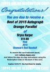 2015 TOPPS BOWMAN'S BEST Best of 2015 Autograph Orange Parallel Bryce Harper 25 ëŹ ˥H