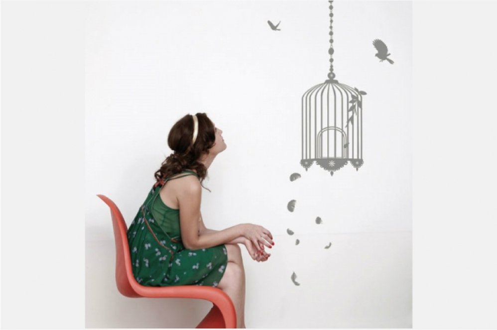 レ ザンヴァジォン エフェメール ウォールステッカー Cage 鳥かごと鳥 シルバー フランスアーティストのデザインのおしゃれなウォールステッカー