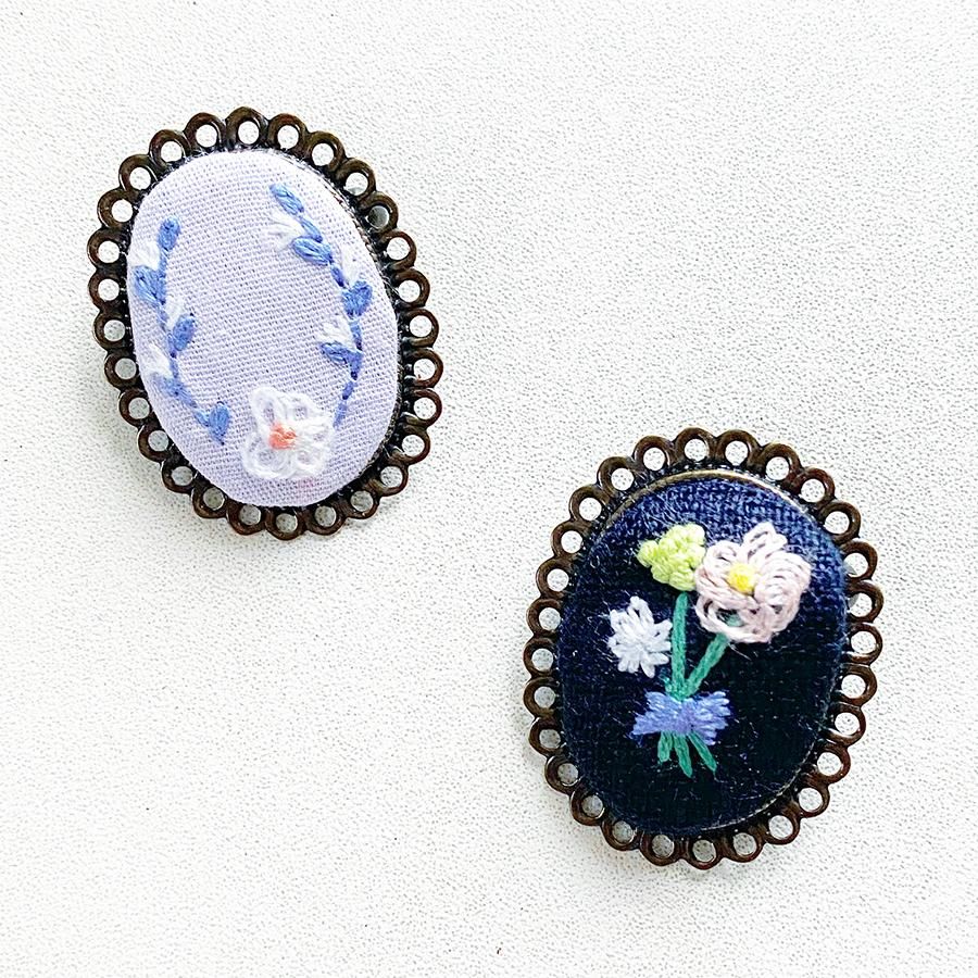 難あり）花柄服のぶたちゃん刺繍ブローチ ハンドメイド 即購入