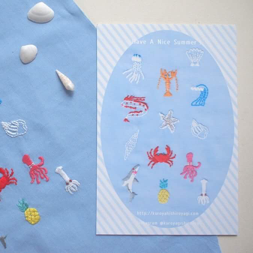 ポストカードの通販 海の刺繍図案 刺繍家 クロヤギシロヤギ