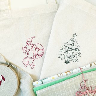 刺繍をプラスできる布バッグ【サンタ、ツリー】/プチギフト/ギフトバッグ/クリスマスギフト