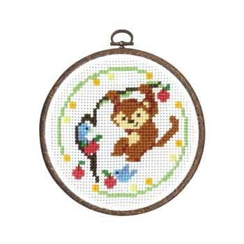 オリムパス 刺繍キット クロスステッチ おしゃれフープ付 サルのごあいさつ 74 通販 手芸の店 もりお