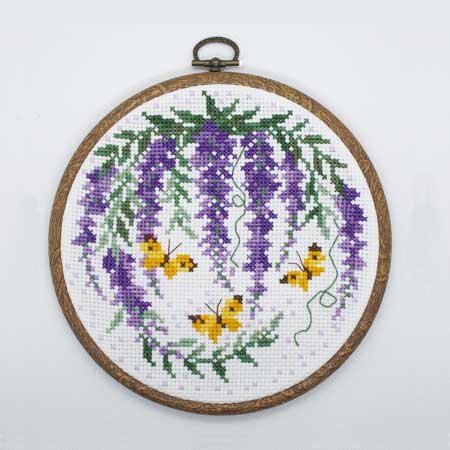 オリムパス 刺繍キット クロスステッチ おしゃれフープ付 藤の花と黄蝶