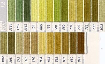 DMC 刺繍糸セット 25番 col.3364～829x各1束 24色セット 緑・黄