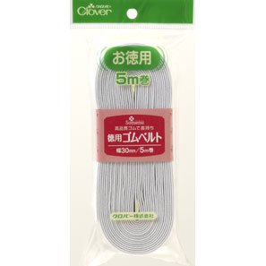 クロバー 26-078 徳用ゴムベルト 白 30mm幅×5m 5袋セット 通販｜手芸の