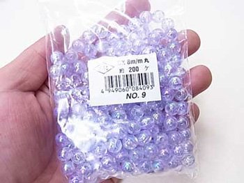 島村SH 丸ビーズ DX8mm 1箱（10袋） col.9 オーロラ 薄紫色