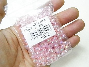 島村SH 丸ビーズ DX 6mm 1箱（20袋） col.2 オーロラ 薄ピンク