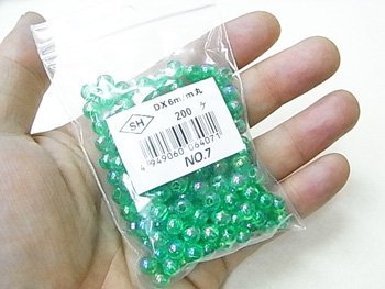 島村SH 丸ビーズ DX 6mm 1箱（20袋） col.7 オーロラ 緑