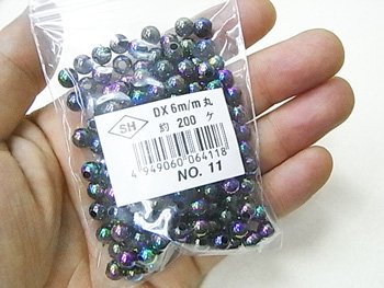 島村SH 丸ビーズ DX 6mm 1箱（20袋） col.11 オーロラ 黒