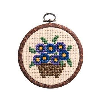 ハンドメイド クロスステッチ完成品 パンジー 花 刺繍