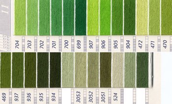 DMC 刺繍糸セット 5番 col.704〜524x各1束 22色セット 緑・黄緑色系 3