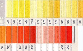 DMC 刺繍糸セット 5番 col.445〜606x各1束 20色セット 黄・橙色系 2