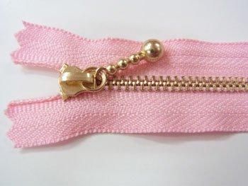 YKK 3G 玉付きファスナー 12cm ゴールド col.513 ピンク