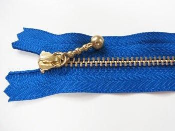 YKK 3G 玉付きファスナー 14cm ゴールド col.918 青