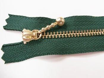 YKK 3G 玉付きファスナー 14cm ゴールド col.530 深緑